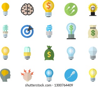 Color flat icon set energy saving lamp flat vector, idea, wealth, sperm, target, bulb, fector, brainstorm, brain