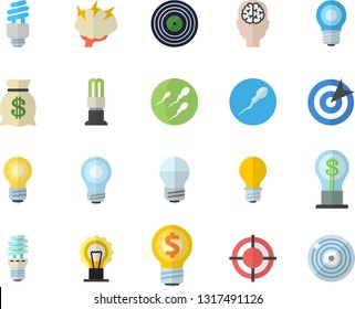 Color flat icon set energy saving lamp flat vector, idea, wealth, sperm, target, bulb, fector, brainstorm, brain