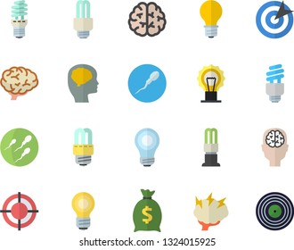 Color flat icon set energy saving lamp flat vector, wealth, sperm, target, bulb, fector, brainstorm, brain