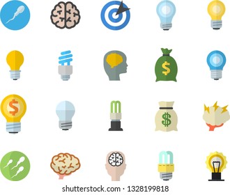 Color flat icon set energy saving lamp flat vector, idea, wealth, sperm, target, bulb, fector, brainstorm, brain