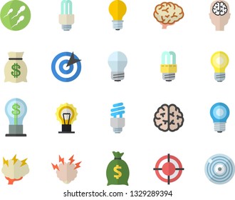 Color flat icon set energy saving lamp flat vector, idea, wealth, sperm, target, fector, brainstorm, brain