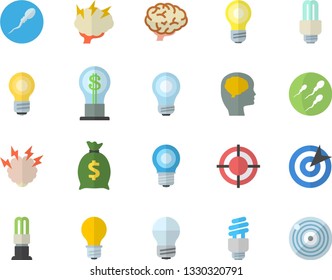 Color flat icon set energy saving lamp flat vector, idea, wealth, sperm, target, bulb, fector, brainstorm, brain