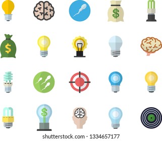 Color flat icon set energy saving lamp flat vector, idea, wealth, sperm, target, bulb, brain, fector