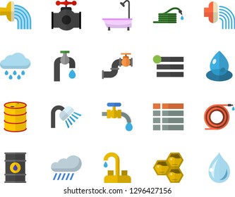 Color flat icon set faucet flat vector, shower, honeycomb, hose, irrigation, water tap, rain, main pipeline, oil tanks, drop, menu