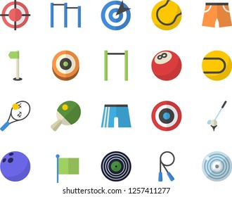 Color flat icon set flag flat vector, target, bowling ball, skipping rope, parallel bars, athletic shorts, sports, tennis, table, fector, golf