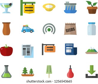 Color flat icon set glass jar flat vector, jugful, tomato, dish, ice cream, seeds, home plant, chemistry, forest, hydroelectric power station, signboard, news, sports pear, car fector, cocktail