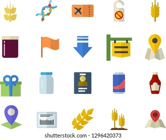 Color flat icon set glass jar flat vector, ketchup, lemonade, jam, ear, signboard, location, flag, present, barcode, DNA, badge, ticket fector, do not disturb, download