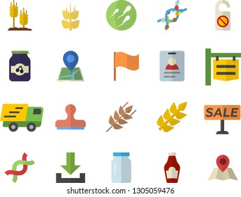 Color flat icon set glass jar flat vector, ketchup, ear, jam, signboard, flag, sell out, trucking, DNA, sperm, do not disturb fector, download, badge, stamp, location