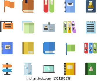 Color flat icon set glass bottles flat vector, signboard, flag, notebook, badge, sticker, folder, laptop, book, notepad, textbook, pointer fector
