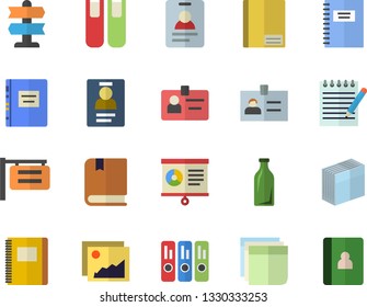 Color flat icon set glass bottles flat vector, signboard, notebook, chart, badge, sticker, folder, book, notepad, textbook, pointer fector, gallery