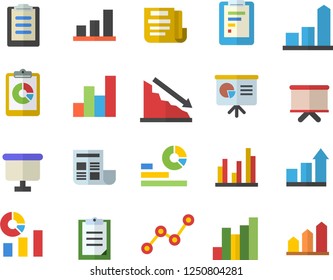 Color flat icon set graphic report flat vector, crisis, chart, statistics, scatter, flipchart, clipboard, statistic, document, presentaition board, achievement