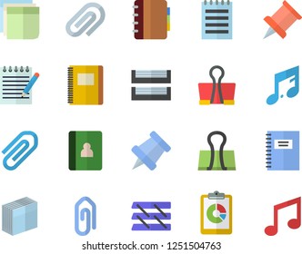 Color flat icon set graphic report flat vector, clip, sticker, paper tray, notepad, notebook, pushpin, binder, note