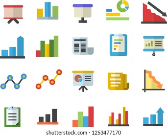 Color flat icon set graphic report flat vector, crisis, chart, statistics, scatter, flipchart, clipboard, statistic, document, presentaition board, achievement