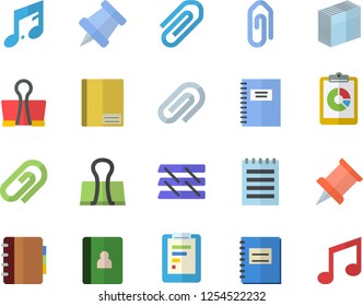 Color flat icon set graphic report flat vector, notebook, clip, sticker, paper tray, notepad, pushpin, binder, note