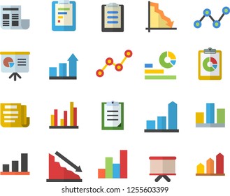 Color flat icon set graphic report flat vector, crisis, chart, statistics, scatter, flipchart, clipboard, statistic, document, presentaition board, achievement