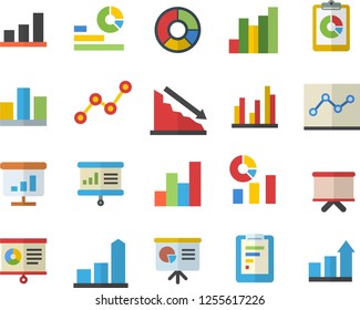 Color flat icon set graphic report flat vector, crisis, chart, statistics, scatter, flipchart, statistic, clircle diagram, point, presentaition board, achievement