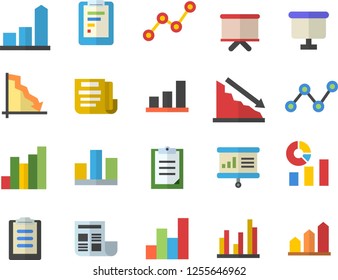 Color flat icon set graphic report flat vector, crisis, chart, statistics, scatter, flipchart, clipboard, statistic, document, presentaition board, achievement