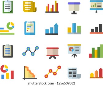 Color flat icon set graphic report flat vector, crisis, chart, statistics, scatter, flipchart, clipboard, statistic, document, presentaition board, achievement