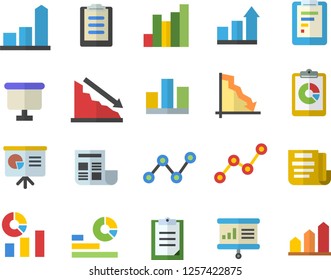 Color flat icon set graphic report flat vector, crisis, chart, statistics, scatter, flipchart, clipboard, statistic, document, presentaition board, achievement