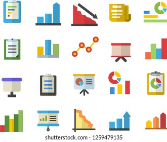 Color flat icon set graphic report flat vector, crisis, chart, statistics, scatter, flipchart, clipboard, statistic, document, presentaition board, achievement