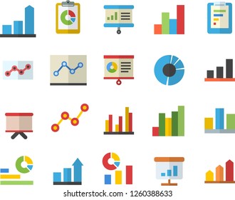 Color flat icon set graphic report flat vector, chart, statistics, scatter, flipchart, statistic, clircle diagram, point, presentaition board, achievement
