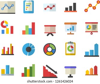 Color flat icon set graphic report flat vector, crisis, chart, statistics, scatter, flipchart, statistic, clircle diagram, point, achievement