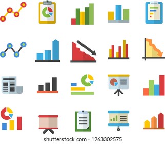 Color flat icon set graphic report flat vector, crisis, chart, statistics, scatter, flipchart, clipboard, statistic, document, presentaition board, achievement