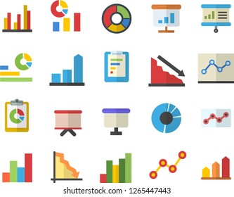 Color flat icon set graphic report flat vector, crisis, chart, statistics, scatter, flipchart, statistic, clircle diagram, point, presentaition board, achievement