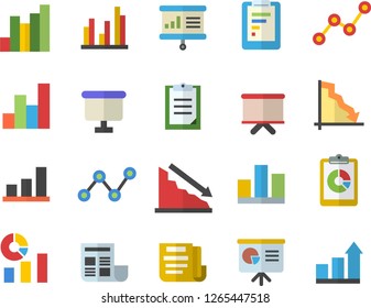Color flat icon set graphic report flat vector, crisis, chart, statistics, scatter, flipchart, clipboard, statistic, document, presentaition board, achievement