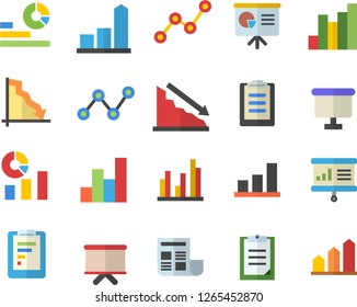 Color flat icon set graphic report flat vector, crisis, chart, statistics, scatter, flipchart, clipboard, statistic, document, presentaition board, achievement