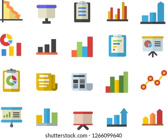 Color flat icon set graphic report flat vector, crisis, chart, statistics, scatter, flipchart, clipboard, statistic, document, presentaition board, achievement