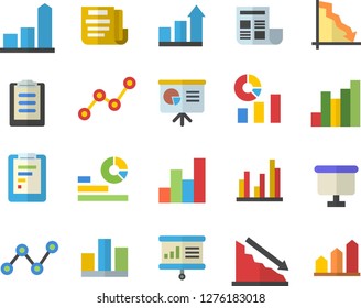 Color flat icon set graphic report flat vector, crisis, chart, statistics, scatter, flipchart, clipboard, statistic, document, presentaition board, achievement