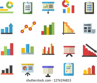Color flat icon set graphic report flat vector, crisis, chart, statistics, scatter, flipchart, clipboard, statistic, document, presentaition board, achievement
