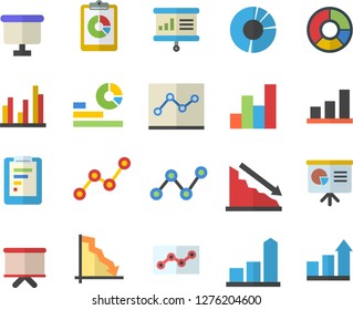 Color flat icon set graphic report flat vector, crisis, chart, statistics, scatter, flipchart, statistic, clircle diagram, point, presentaition board, achievement