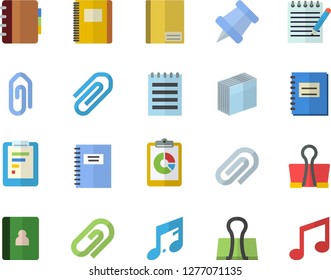 Color flat icon set graphic report flat vector, notebook, clip, sticker, notepad, pushpin, binder, note