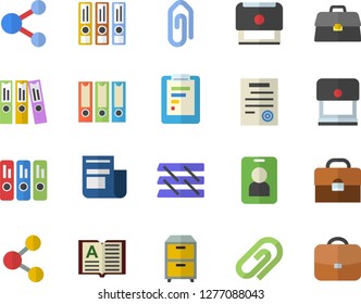 Color flat icon set graphic report flat vector, news, briefcase, folder, paper tray, archive, contract, stamp, folders for papers, pass fector, share, clip, book