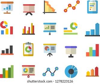 Color flat icon set graphic report flat vector, crisis, chart, statistics, scatter, flipchart, statistic, clircle diagram, presentaition board, achievement