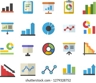 Color flat icon set graphic report flat vector, crisis, chart, statistics, scatter, flipchart, statistic, clircle diagram, point, presentaition board, achievement