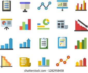 Color flat icon set graphic report flat vector, crisis, chart, statistics, scatter, flipchart, clipboard, statistic, document, presentaition board, achievement