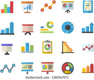 Color flat icon set graphic report flat vector, crisis, chart, statistics, scatter, flipchart, statistic, clircle diagram, point, presentaition board, achievement
