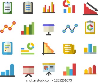 Color flat icon set graphic report flat vector, crisis, chart, statistics, scatter, flipchart, clipboard, statistic, document, presentaition board, achievement