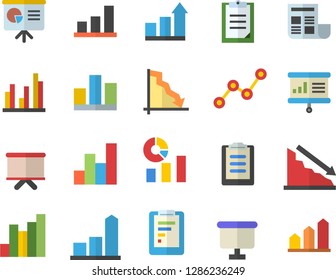 Color flat icon set graphic report flat vector, crisis, chart, statistics, scatter, flipchart, clipboard, statistic, document, presentaition board, achievement