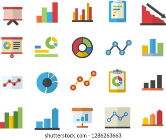 Color flat icon set graphic report flat vector, crisis, chart, statistics, scatter, flipchart, statistic, clircle diagram, point, achievement