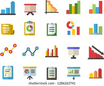 Color flat icon set graphic report flat vector, crisis, chart, statistics, scatter, flipchart, clipboard, statistic, document, presentaition board, achievement