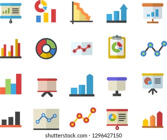 Color flat icon set graphic report flat vector, crisis, chart, statistics, scatter, flipchart, statistic, clircle diagram, point, presentaition board, achievement