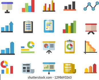 Color flat icon set graphic report flat vector, crisis, chart, statistics, scatter, flipchart, clipboard, statistic, document, presentaition board, achievement