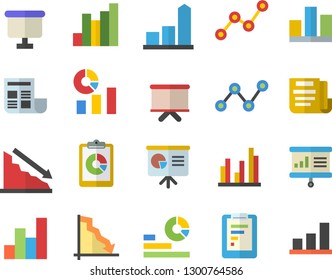 Color flat icon set graphic report flat vector, crisis, chart, statistics, scatter, flipchart, statistic, document, presentaition board