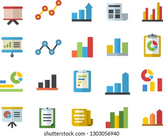Color flat icon set graphic report flat vector, chart, statistics, scatter, flipchart, clipboard, statistic, document, presentaition board, achievement