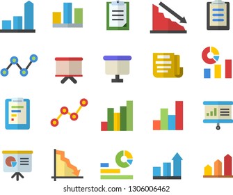 Color flat icon set graphic report flat vector, crisis, chart, statistics, scatter, flipchart, clipboard, statistic, document, presentaition board, achievement