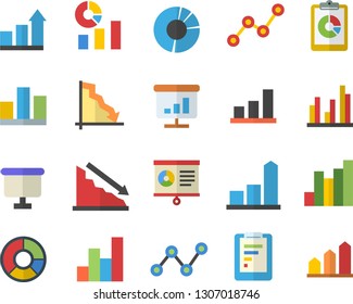 Color flat icon set graphic report flat vector, crisis, chart, statistics, scatter, flipchart, statistic, clircle diagram, achievement